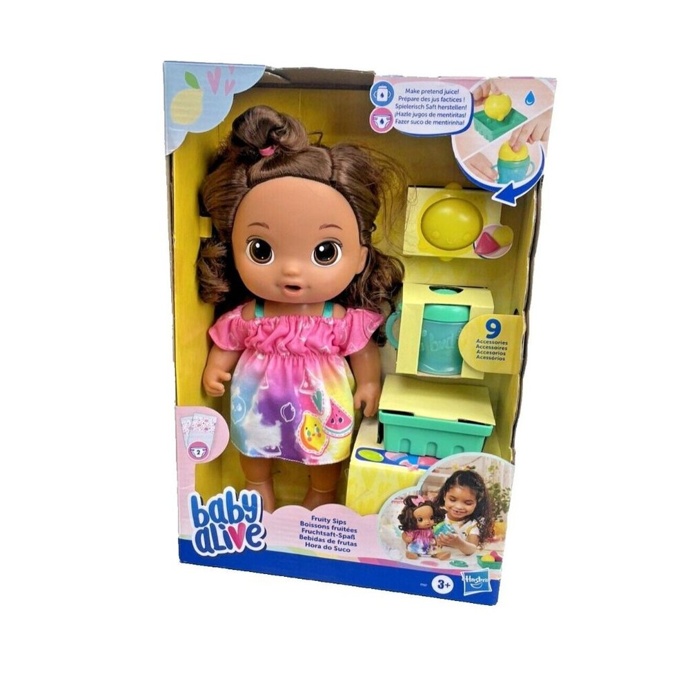 Baby Alive Fruity Sips Baby Doll, Brown Hair/Brown Eyes 12''